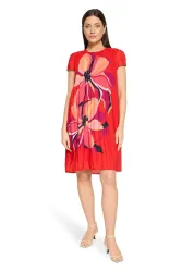 Plisseekleid mit Blütendruck - rot / gemustert - Gr. 38 von Goldner Fashion