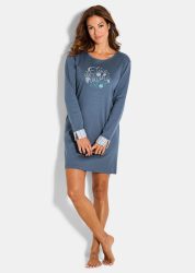 Nachthemd mit Kontrast-Streifen - rauchblau - Gr. 44/46 von Goldner Fashion