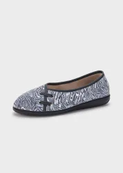 Ballerina-Hausschuhe mit Animal Print - blau / gemustert - Gr. 37 von Goldner Fashion