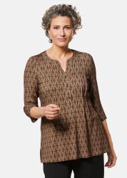 Figurschmeichelndes Drucktunika-Shirt - schwarz / camel - Gr. 22 von Goldner Fashion