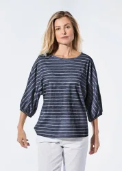 Shirt aus Effektgarn - marine / weiss / geringelt - Gr. 20 von Goldner Fashion