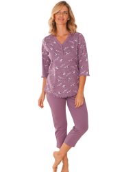 Baumwoll-Pyjama mit Knopfleiste - beere / gemustert - Gr. 36/38 von Goldner Fashion