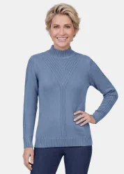 Strickpullover mit Stehkragen und Rippenmuster - rauchblau - Gr. 50 von Goldner Fashion
