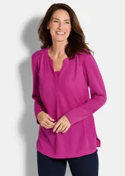 Blusenshirt mit Chiffon-Einsatz - beere - Gr. 21 von Goldner Fashion