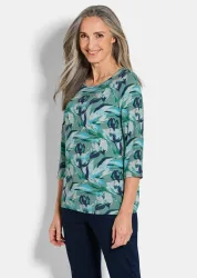 Jersey-Shirt mit Blumenmuster - marine / gemustert - Gr. 22 von Goldner Fashion