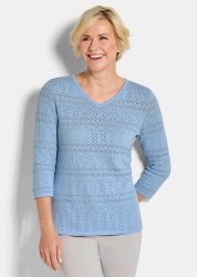 Leichter Strickpullover mit Ajourmuster - hellblau - Gr. 19 von Goldner Fashion
