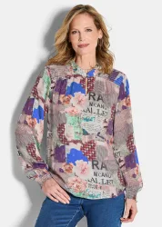 Bluse mit Stehkragen aus Viskose-Satin - stein / gemustert - Gr. 21 von Goldner Fashion