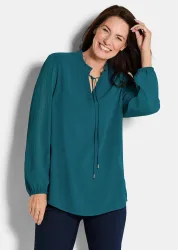 Chiffonbluse mit femininem Ausschnitt - petrol - Gr. 40 von Goldner Fashion
