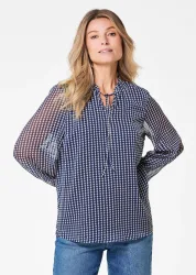 Chiffonbluse mit Gummibündchen - marine / weiss / gemustert - Gr. 19 von Goldner Fashion