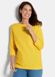 Feinstrick-Pullover aus reiner Baumwolle - honig - Gr. 23 von Goldner Fashion