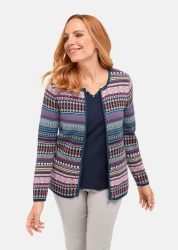 Jacquardstrickjacke mit farbenfrohem Ringelmuster - bunt / gemustert - Gr. 21 von Goldner Fashion