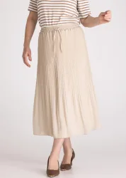 Plisseejupe mit Tunnelzug und Bindeband - beige - Gr. 40 von Goldner Fashion