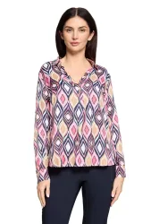 Edle Tunikabluse aus Viskose-Satin - pink / dunkelblau - Gr. 42 von Goldner Fashion