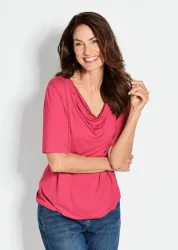 Shirt mit Wasserfallausschnitt - koralle - Gr. 19 von Goldner Fashion