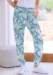 Bequeme Jogginghose mit Blätter-Print - türkis / weiss / gemustert - Gr. 19 von Goldner Fashion