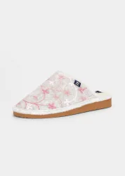 Filzpantoffeln mit Blütenstickerei - grau / rosé - Gr. 38 von Goldner Fashion