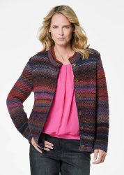 Strickjacke mit Multicolor Ringeloptik - marine / rot / gemustert - Gr. 21 von Goldner Fashion