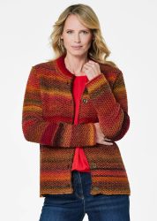 Strickjacke mit Multicolor Ringeloptik - rot / orange / gemustert - Gr. 19 von Goldner Fashion