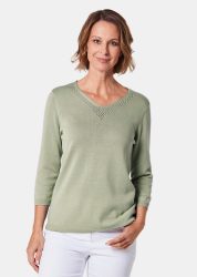 Unkomplizierter Pullover mit V-Ausschnitt - graugrün - Gr. 24 von Goldner Fashion