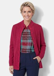 Strickjacke mit platziertem Zopfmuster - bordeaux - Gr. 22 von Goldner Fashion