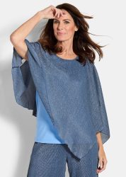Elegantes Shirt mit Plissee-Überwurf - blau - Gr. 19 von Goldner Fashion