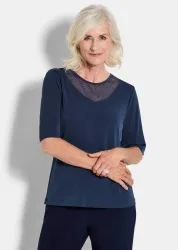 Jersey-Shirt mit Mesh-Einsatz - marine - Gr. 20 von Goldner Fashion