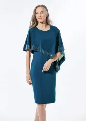 Kleid mit raffiniertem Chiffonüberwurf - blau - Gr. 21 von Goldner Fashion