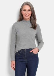 Langarmshirt mit Stehkragen aus Baumwolle - grau / méliert - Gr. 19 von Goldner Fashion