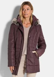 Stepp-Kurzmantel mit Kapuze und Webpelz - bordeaux - Gr. 44 von Goldner Fashion