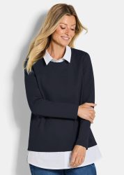 Sweatshirt in 2-in-1-Optik - marine / weiss - Gr. 19 von Goldner Fashion