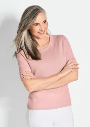 Halbarmpullover mit Rundhals aus Kaschmir - rosé - Gr. 24 von Goldner Fashion