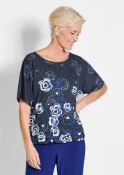 Druckshirt - marine / weiß / geblümt - Gr. 20 von Goldner Fashion