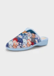 Plüsch-Pantoffeln mit Eulenmotiv - blau / gemustert - Gr. 39 von Goldner Fashion