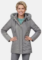 Kurzmantel mit Webpelz - stein - Gr. 22 von Goldner Fashion