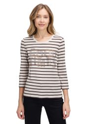 Ringelshirt mit Glitzerdruck - beige / braun - Gr. 42 von Goldner Fashion