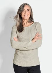 Figurschmeichelnder Pullover aus reiner Baumwolle - stein - Gr. 25 von Goldner Fashion
