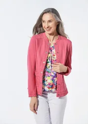 Jeansjacke mit Lochspitze - pink - Gr. 21 von Goldner Fashion