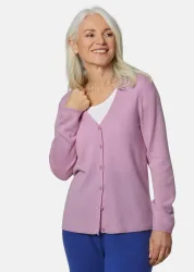 Weiche Kaschmirstrickjacke mit V-Ausschnitt - flieder - Gr. 20 von Goldner Fashion