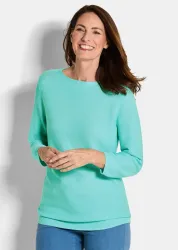 Feinstrick-Pullover aus reiner Baumwolle - mint - Gr. 40 von Goldner Fashion