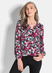Jersey-Shirt im eleganter Blusen-Optik - pink / gemustert - Gr. 19 von Goldner Fashion