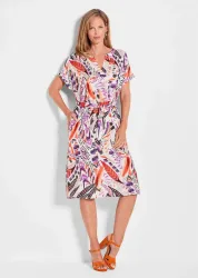 Druckkleid mit bedruckten Federn - bunt / gemustert - Gr. 52 von Goldner Fashion