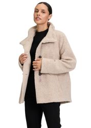 Wolljacke in flauschiger Teddy-Optik - taupe / méliert - Gr. 42 von Goldner Fashion