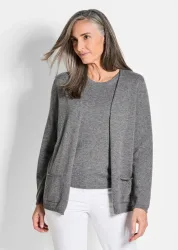 Kaschmir-Longstrickjacke - grau / méliert - Gr. 21 von Goldner Fashion