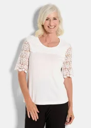 Shirt mit effektvoller Spitze - cremeweiss - Gr. 19 von Goldner Fashion