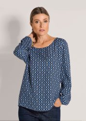 Bluse mit grafischem Print - blau / schwarz / gemustert - Gr. 20 von Goldner Fashion