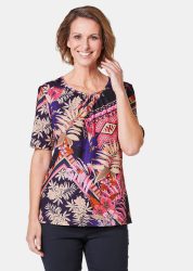 Stretchbequemes Shirt mit extravagantem Druck - pink / gemustert - Gr. 20 von Goldner Fashion