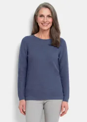 Feiner Strickpullover mit U-Boot-Ausschnitt - rauchblau - Gr. 50 von Goldner Fashion