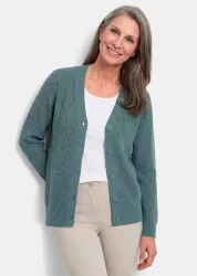 Pflegeleichte Strickjacke in hochwertiger Rippenstruktur - graugrün - Gr. 50 von Goldner Fashion