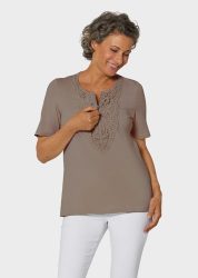 Rundhalsshirt mit Häkelspitze - braun - Gr. 38 von Goldner Fashion
