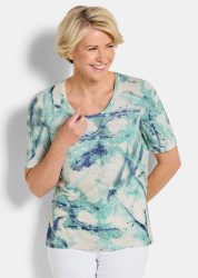 Jersey-Shirt mit Glitzersteinchen - türkis / gemustert - Gr. 19 von Goldner Fashion